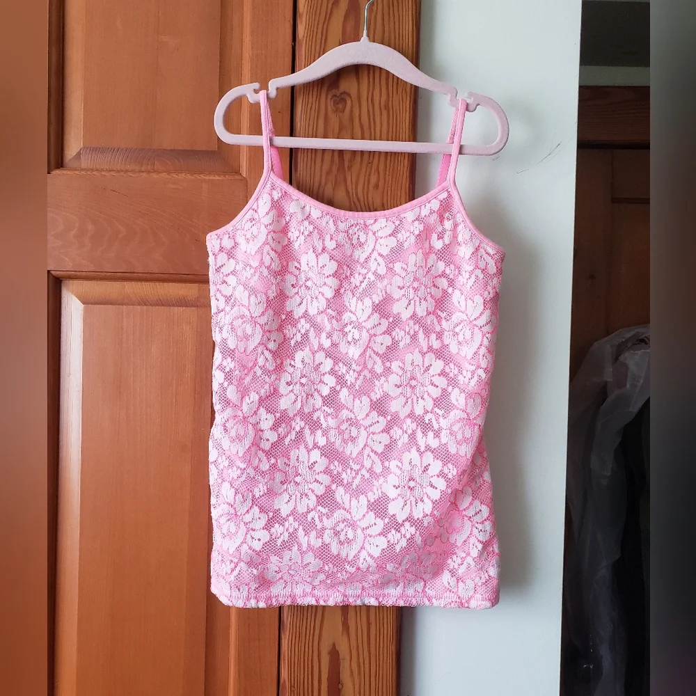 Nwot Justice Neon Pink Floral Lace Tank Top W Built In Bra 10 Girls